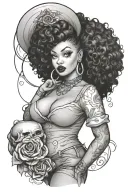 chubby Halloween pin up girl black girl afro tattoo design idea