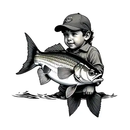 junior gone fishing memorial tattoo design idea