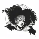 A modern twist on the classic Medusa myth, featuring a black girl with a stunning Afro hairstyle as the mythical creature, symbolizing empowerment and strength tattoo design idea