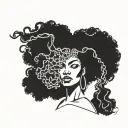 A modern twist on the classic Medusa myth, featuring a black girl with a stunning Afro hairstyle as the mythical creature, symbolizing empowerment and strength tattoo design idea