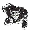 A modern twist on the classic Medusa myth, featuring a black girl with a stunning Afro hairstyle as the mythical creature, symbolizing empowerment and strength tattoo design idea