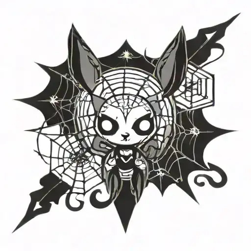 A gothic-themed airforce insignia featuring a kuromi character and spiderwebs tattoo design idea
