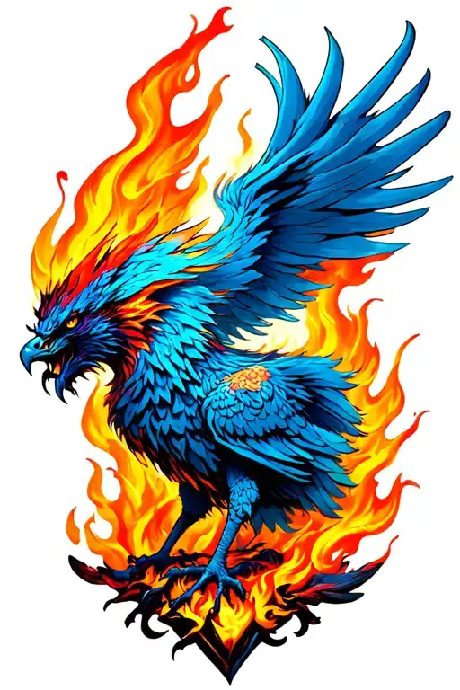 Angry Phoenix rising from ashes with flames tattoo design idea