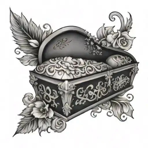 casket with artistic design inside tattoo design idea