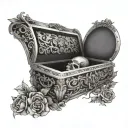 casket with artistic design inside tattoo design idea