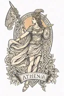 athena greek goddess with shield and sword  tattoo design idea