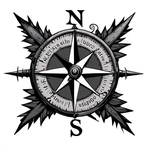 broken compass with text "resurgo" tattoo design idea