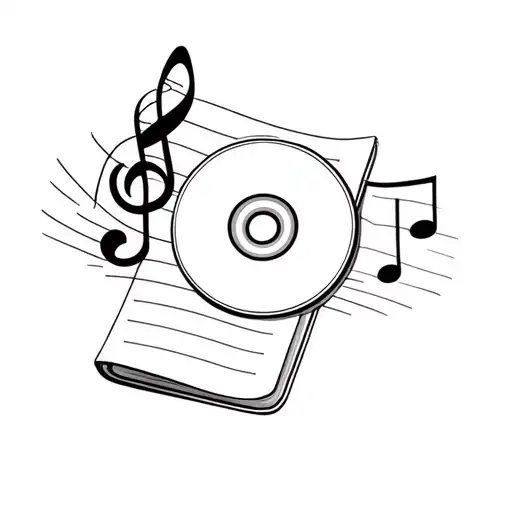 Music Rec, notebook, music notes, CD tattoo design idea