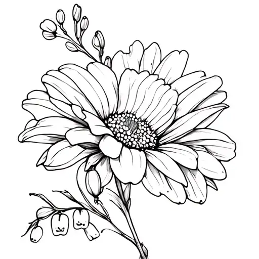 daisy, carnation, morning glory, lily of the valley tattoo design idea