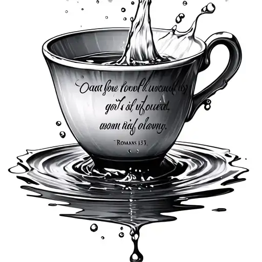 bible verse romans 15:13 with water overflowing from cup tattoo design idea