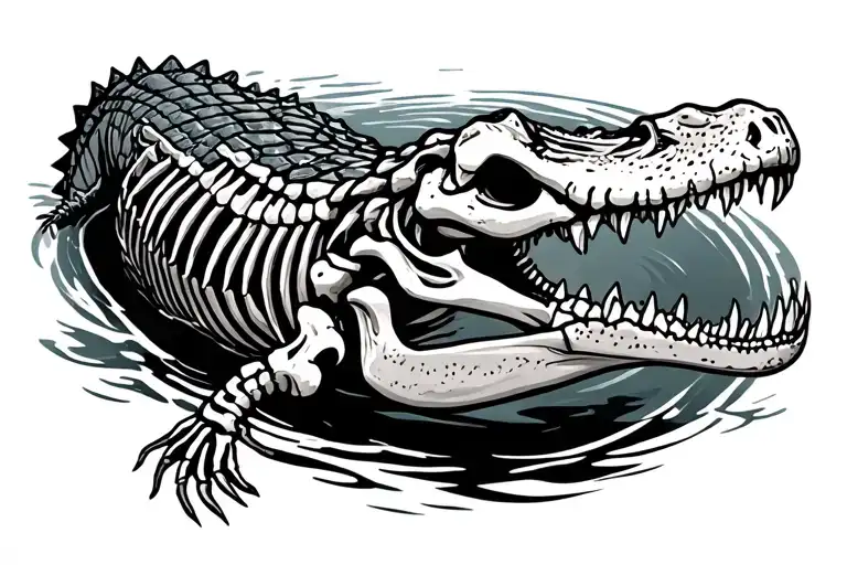 alligator swimming skeleton tattoo design idea
