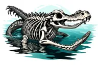 alligator swimming skeleton tattoo design idea