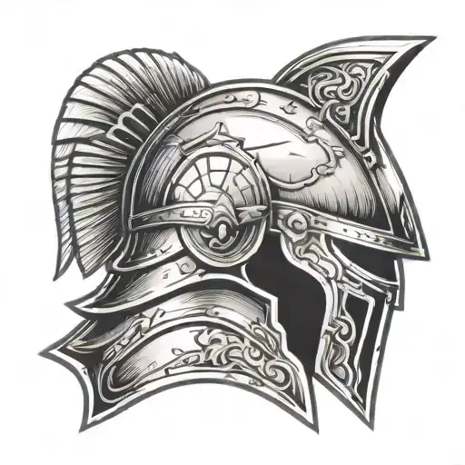 battle used gladiator helmet & shield tattoo design idea