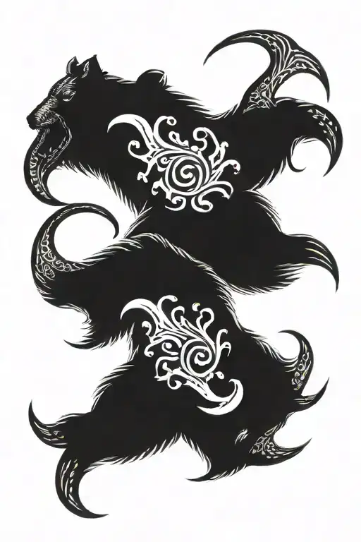 2 Bear claws swirling trihorn tattoo design idea