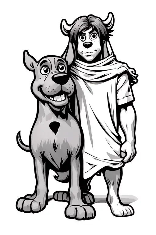 scooby doo and shaggy under a cloth tattoo design idea