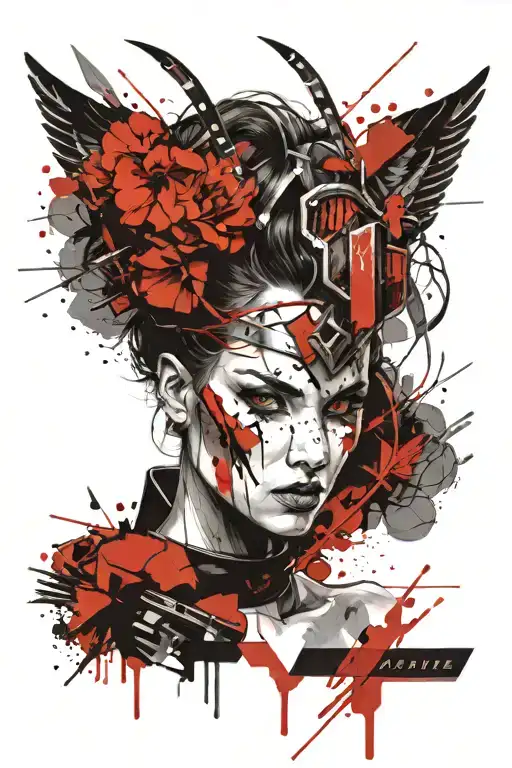 valkyrie warrior woman tattoo design idea