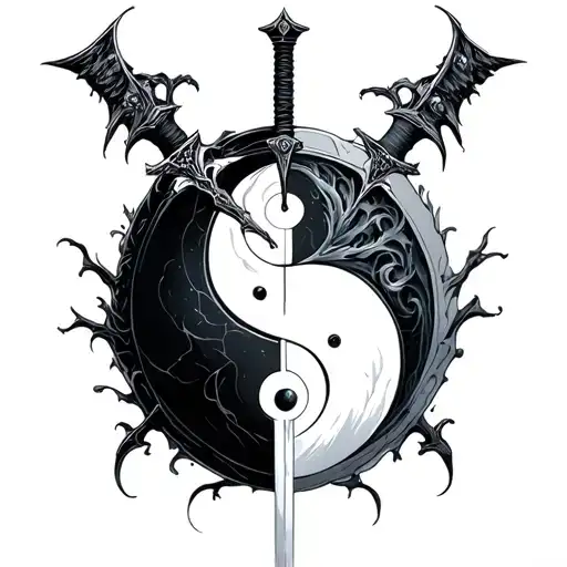 sword piercing a ghost from destiny 2 yin and yang tattoo design idea