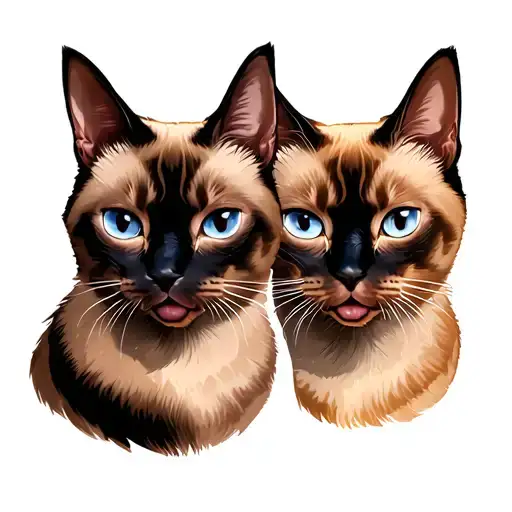 two Siamese cats that are brothers, one is ginger, looking tough tattoo design idea