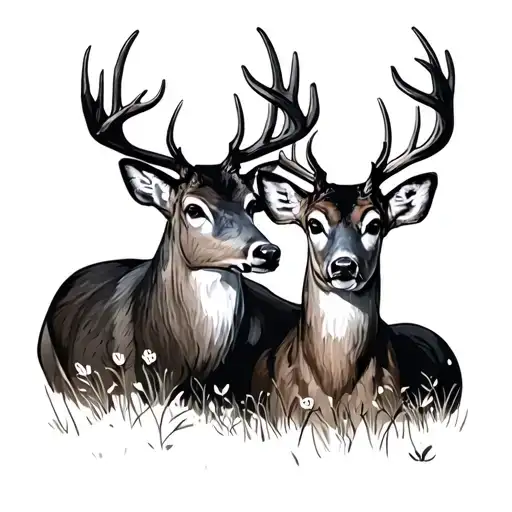 Outdoor scene with buck and doe  tattoo design idea