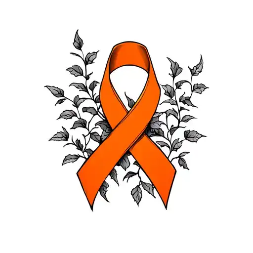 orange cancer ribbon intertwined with ivy vines tattoo design idea