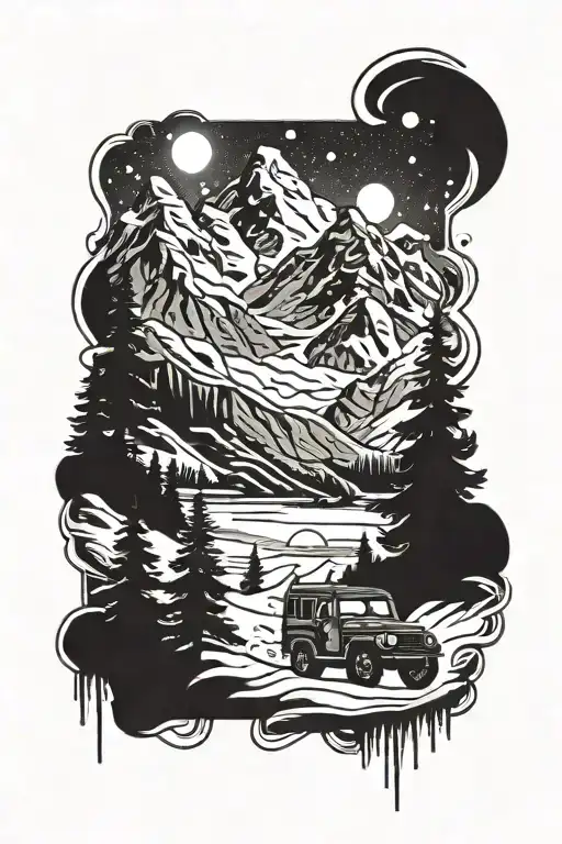 snow jeep mountain peak tattoo design idea
