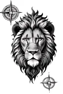 lion face, Compass, eye, oak tree tattoo design idea