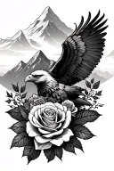 mountains, eagle, roses tattoo design idea