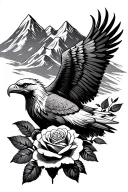 mountains, eagle, roses tattoo design idea