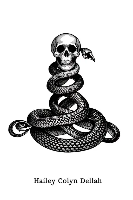 "Hailey Colyn Delilah" skull and snake wrapped tattoo design idea