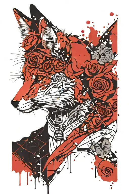 half face of the little prince, half face of fox, rose tattoo design idea