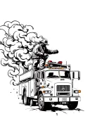 Firefighter in smoke with truck tattoo design idea