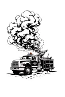 Firefighter in smoke with truck tattoo design idea