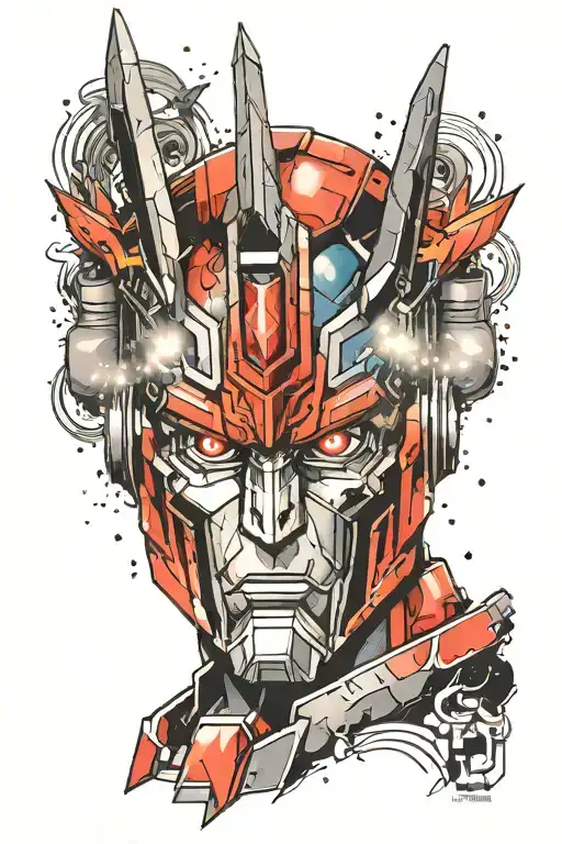 Optimus prime head portrait surrounded by galaxy tattoo design idea