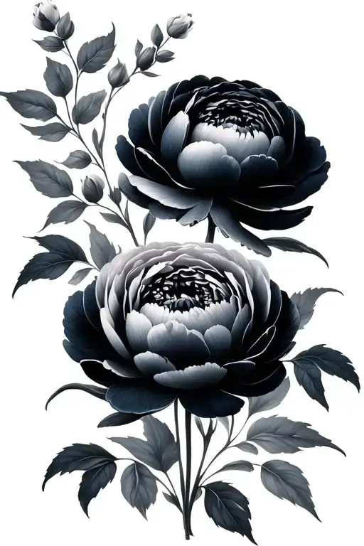 design two black and gray peonies tattoo design idea