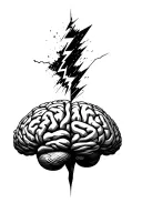 A stylized brain or head with half a storm (lightning, dark clouds, chaos) and the other half gentle tattoo design idea