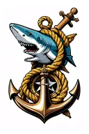 anchor rope compass shark surrounded tattoo design idea