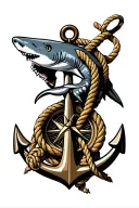 anchor rope compass shark surrounded tattoo design idea