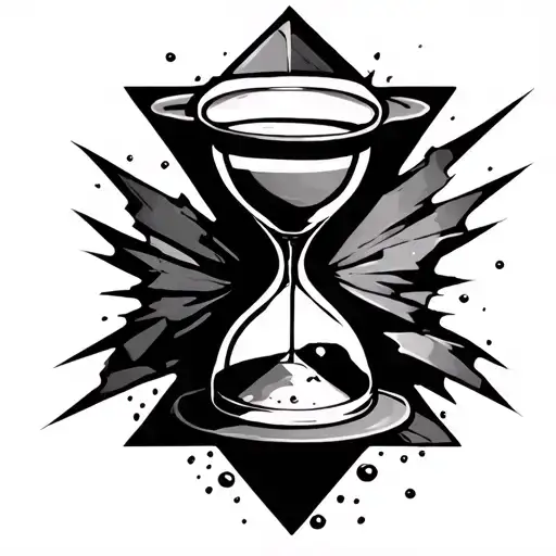 broken hourglass, sand falling, triangle shape tattoo design idea