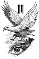 Lines, shadows, a mountain with a flueying aquila, 11:11, process of process, energy, balance and a Turkish eye tattoo design idea