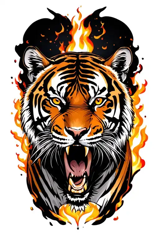 fierce tiger emerging victoriously from the ashes aquarius tattoo design idea