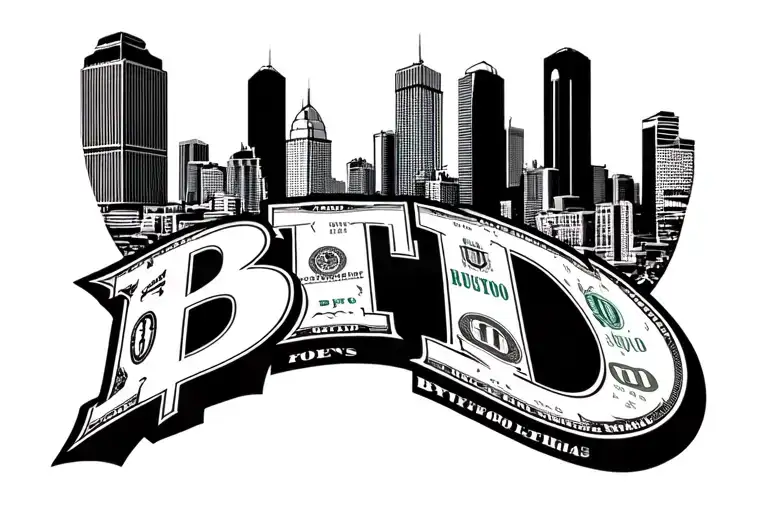 "BTD" Houston skyline with a dollar tattoo design idea