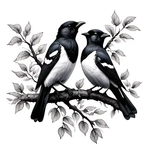 2 Magpies on a branch tattoo design idea