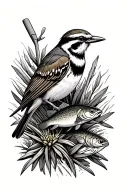 western meadowlark,   cutthroat trout, mountains, water, cactus, roadrunner, golf club, and oro y plata tattoo design idea