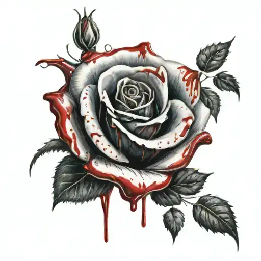 blood dripping rose tattoo design idea