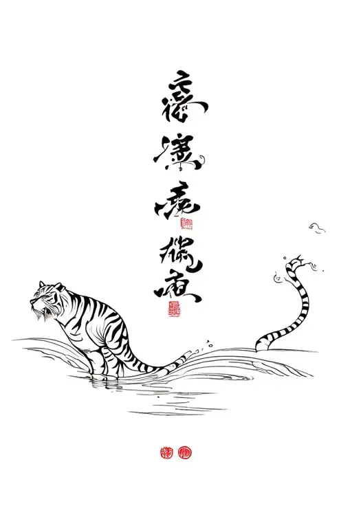 Japanese tiger with water tattoo design idea