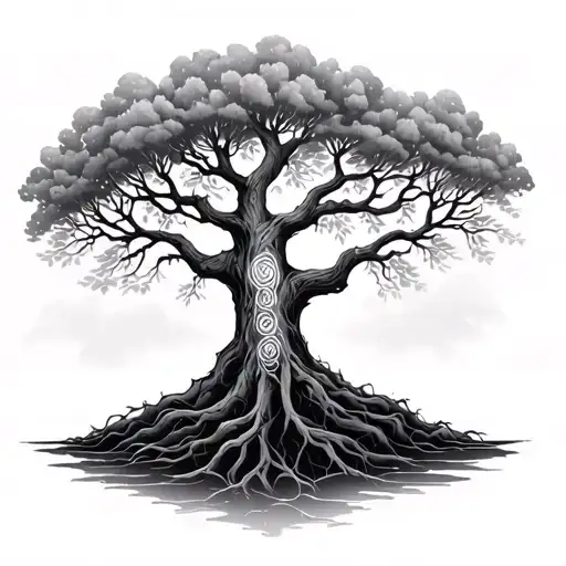 yggdrasil tree of family tree intertwined tattoo design idea