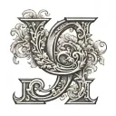 initial L, R, P, B letters tattoo design idea