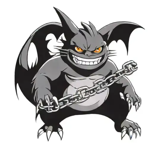 pokemon gengar dressed as a demon hunter and chains tattoo design idea