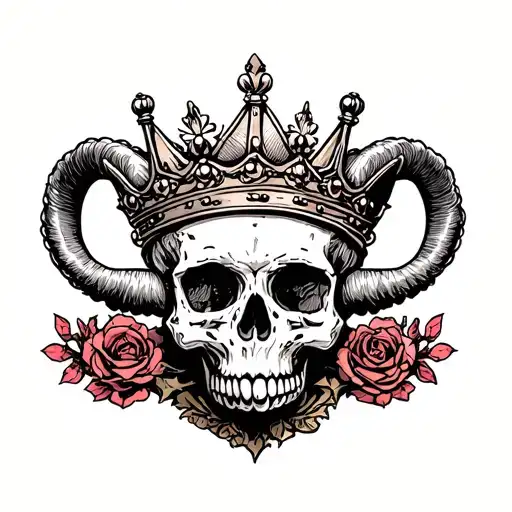 Queens Crown aries skull tattoo design idea