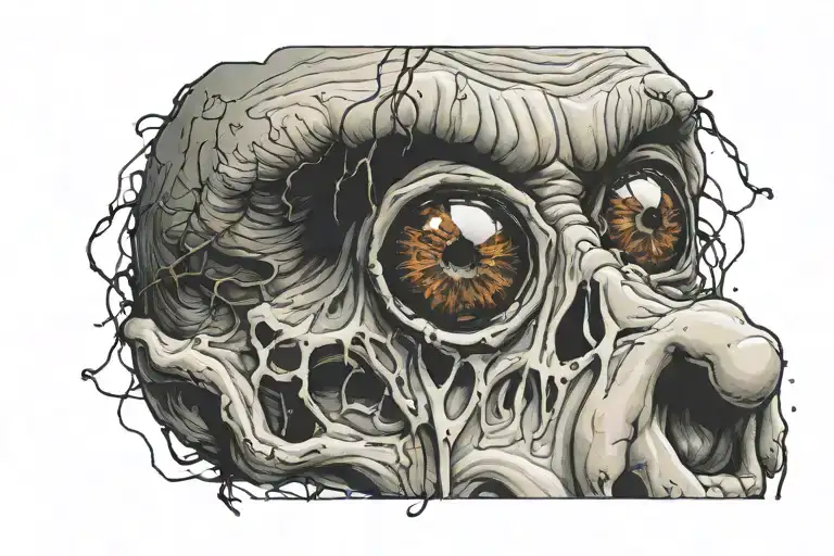 rotten zombie without eyes and worms coming out of eye tattoo design idea
